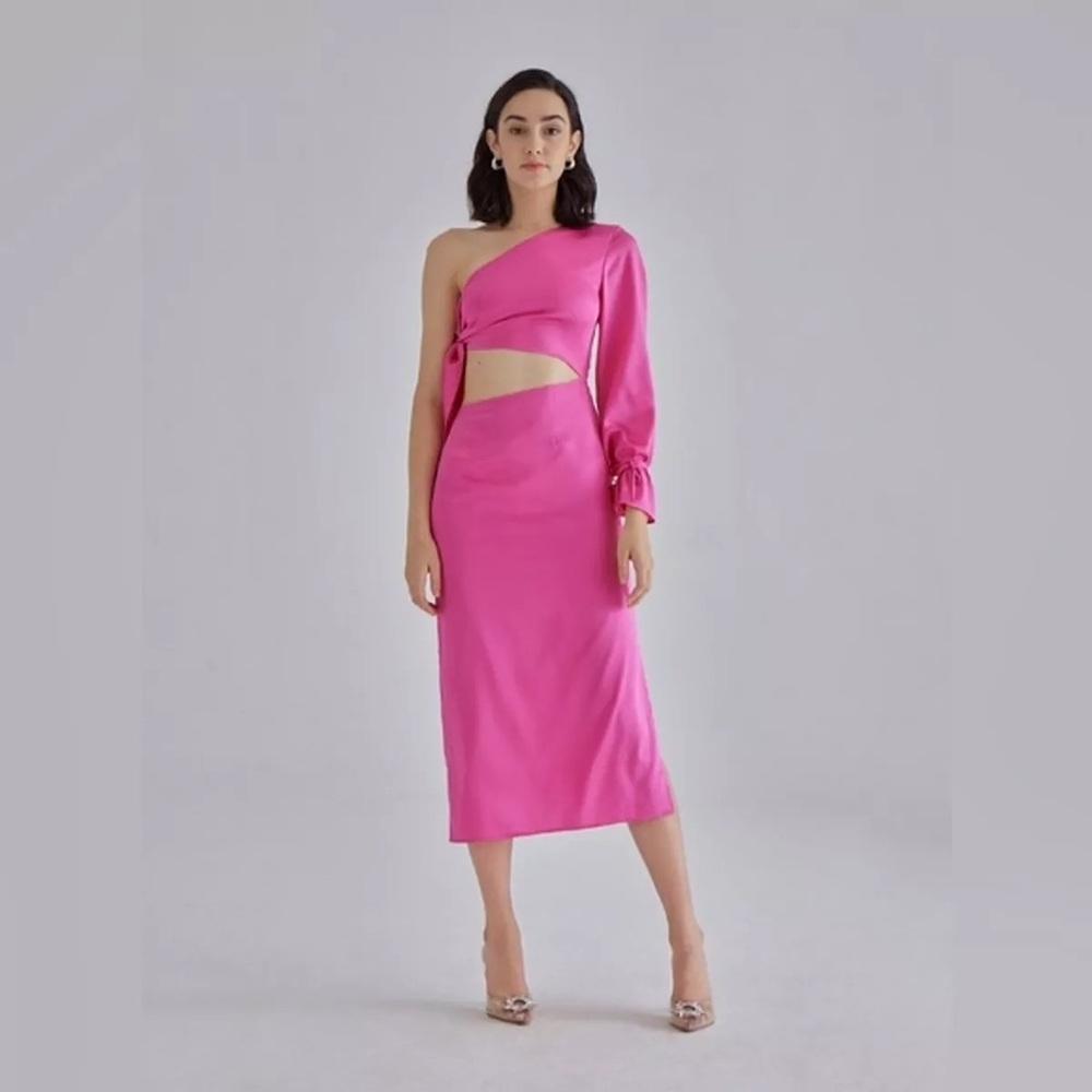 Silk Maison Pink Palace Off Shoulder Silk Dress - L